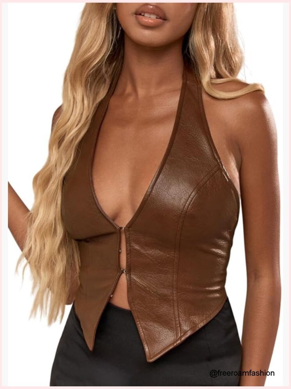 Faux Leather Halter Tank Top Backless Asymmetrical Vest Clubwear Crop Top